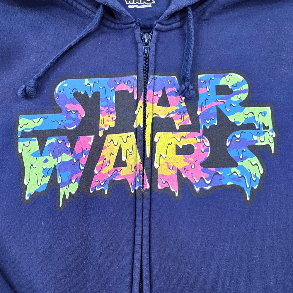 Star Wars Hoodie Full Zip Mens XL Multicolor Graphic Sweatshirt Melted‎ Letters